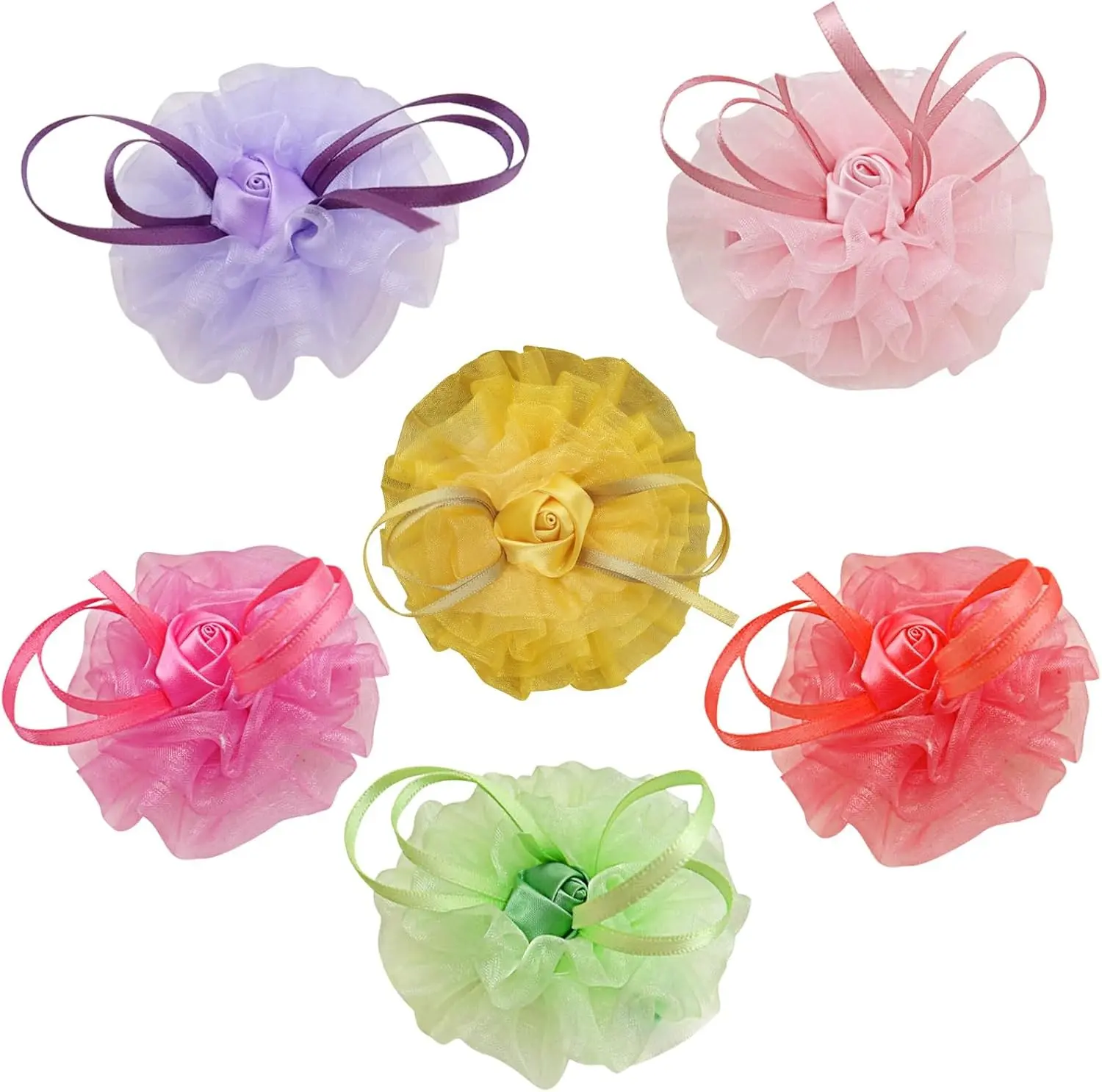 6-Piece Dog & Cat Collar Accessories Set - Flower Charms, Bow Tie Decorations for Pet Collar Enhancement, Set Pack