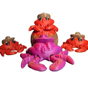 Cowboy Crab Flexi - 3D Printed Articulated Crustacean Crew with Hats Multicolor PLA Crabs for Display Play Gifting or Fidgeting with Moving Legs & Claws