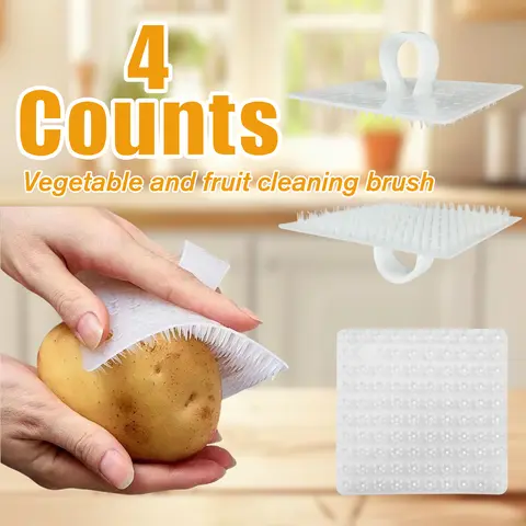 4 Counts Vegetable Scrubber, Produce Scrubber Brush Set, Dense Soft for Fruits Vegetables Carrots Potatoes Cleaning, Mixed Styles