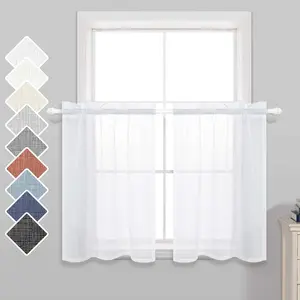 Kitchen Tier Curtains 30 Inches Long 2 Panels Rod Pocket Cafe Curtains Light Filtering Faux Linen Short Semi Sheer Curtains for Bathroom Small Curtain Window Treatment 30x30 Inch Length White