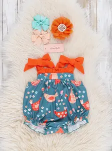 Whimsical Chickens Bow Bubble Romper