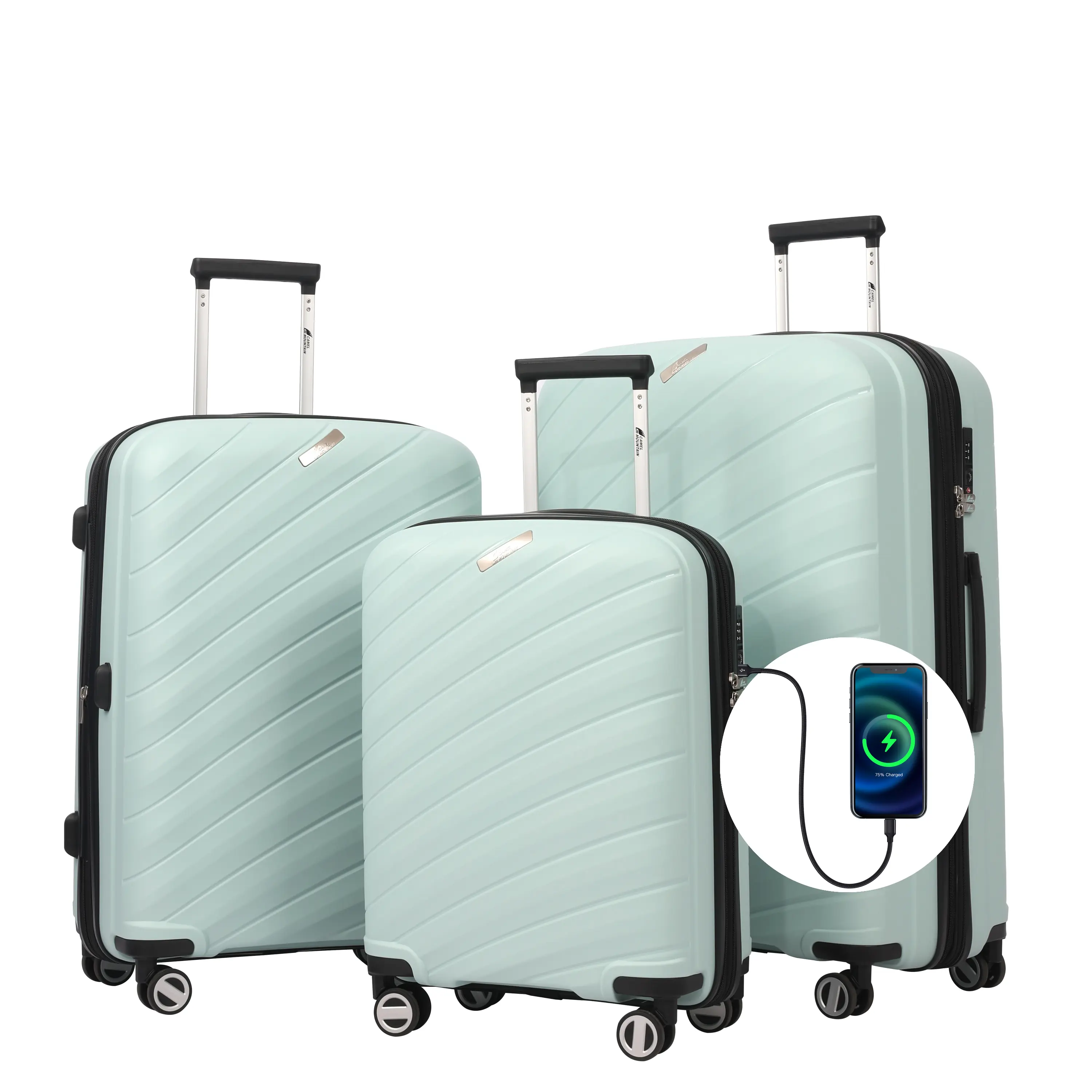 UIIMIII 3 Piece Set Luggage with USB Slot to charge phone, Hard-shell, Expandable, Lightweight, 360 Spinner Wheels & Built-in TSA Approved Lock