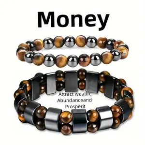 2PCS Tiger Eye & Obsidian Bracelets - Handmade Wealth & Prosperity Jewelry for Holiday Gift natural stone bracelet