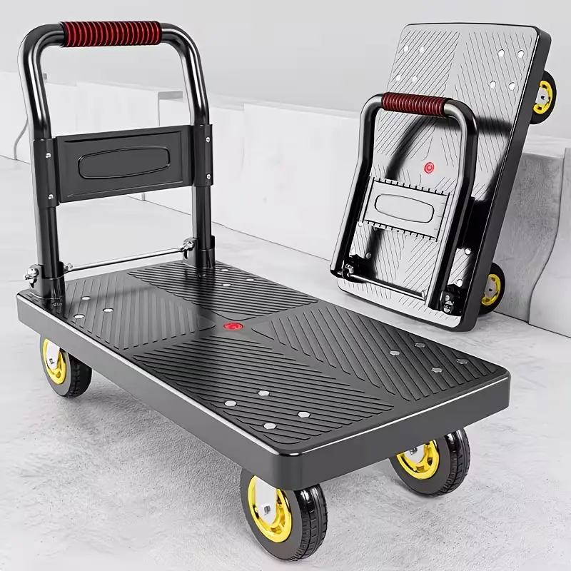 Heavy-duty Folding Hand Cart | Load Capacity: 660/800 lbs, Steel Pipe Structure, 360° Dual-Axis Rotating Casters, Lightweight and Portable, Quiet and Durable, Suitable for Outdoor, Home, Warehouse, and Multi-Purpose Transport, Stylish Black Design