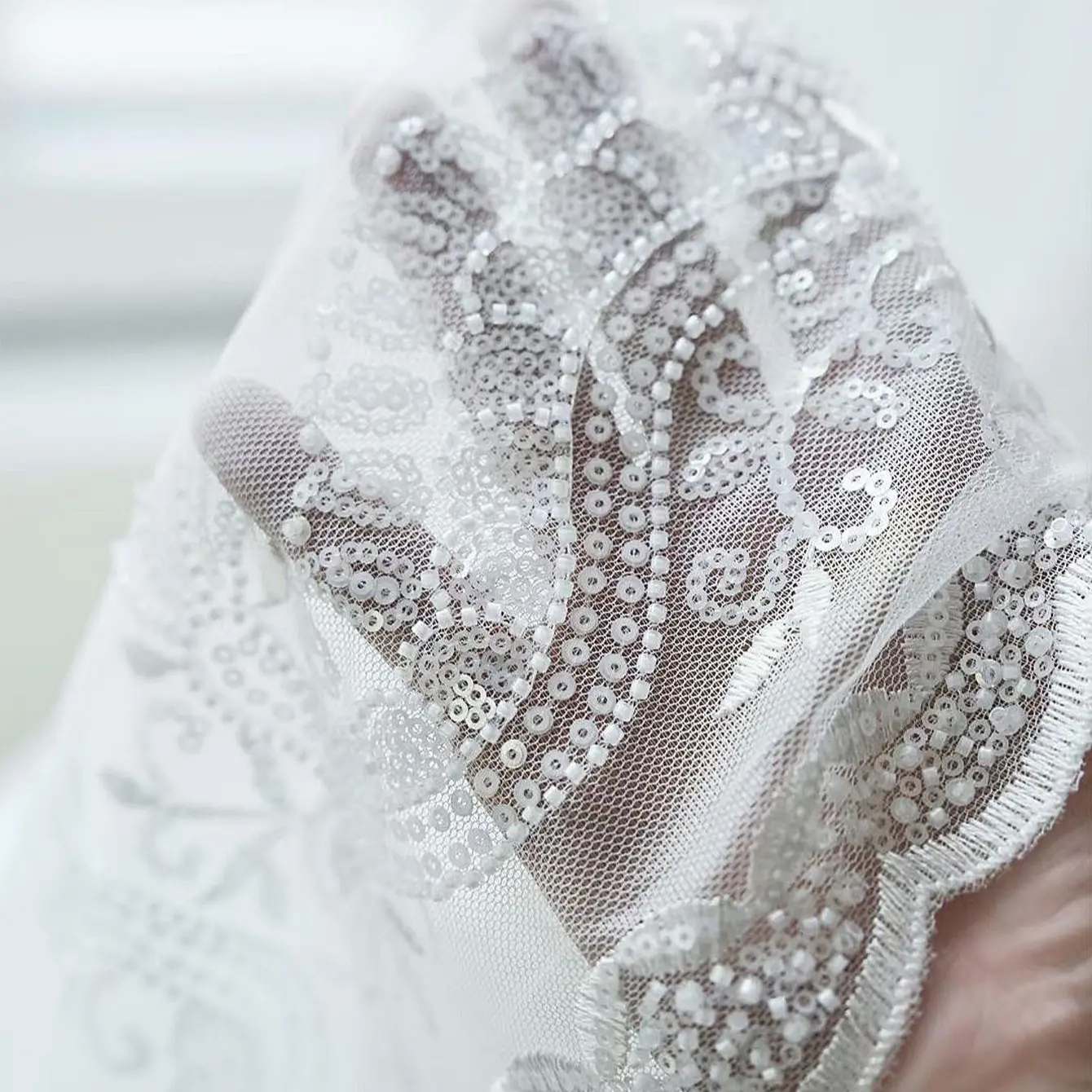 Elegant European Style Curtain with Handmade Sequins Embroidery, Luxurious Look, Dustproof Bedroom & Living Room Window Drapes, Korean Minimalist Design, Home Decoration Curtain, Embroidered Curtains, Home Decorative Curtain