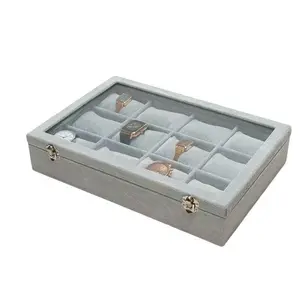 4-Position 12-Position Jewelry Display Box, Plush Velvet Watch Cushions, Glass Lid Organizer for Bracelets & Watches