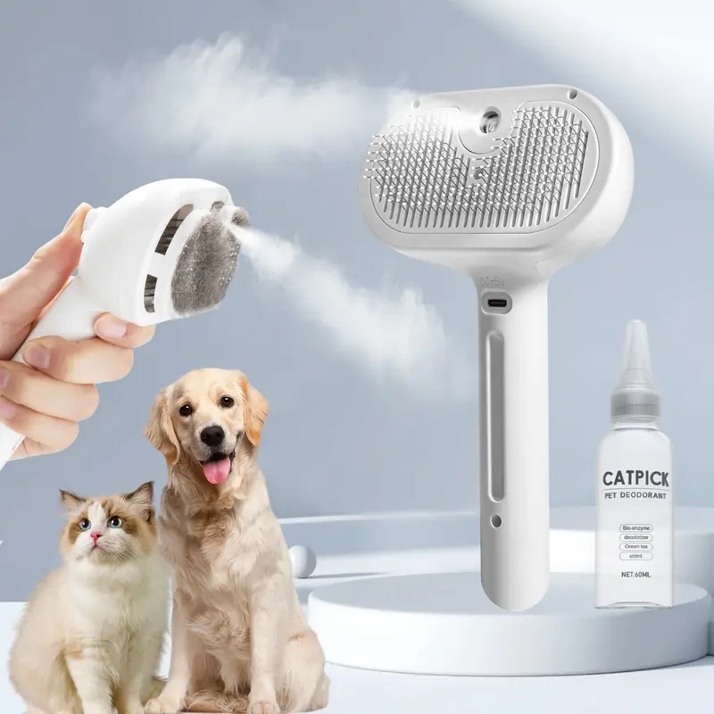 Pet Spray Hair Removal Comb, 1-piece pet hair brush, pet hair cleaning brush with shedding button, cat brush, dog brush, cat and dog beauty and massage comb, pet supplies