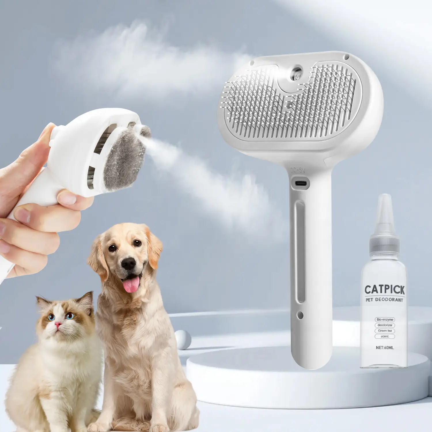 Pet Spray Hair Removal Comb, 1-piece pet hair brush, pet hair cleaning brush with shedding button, cat brush, dog brush, cat and dog beauty and massag