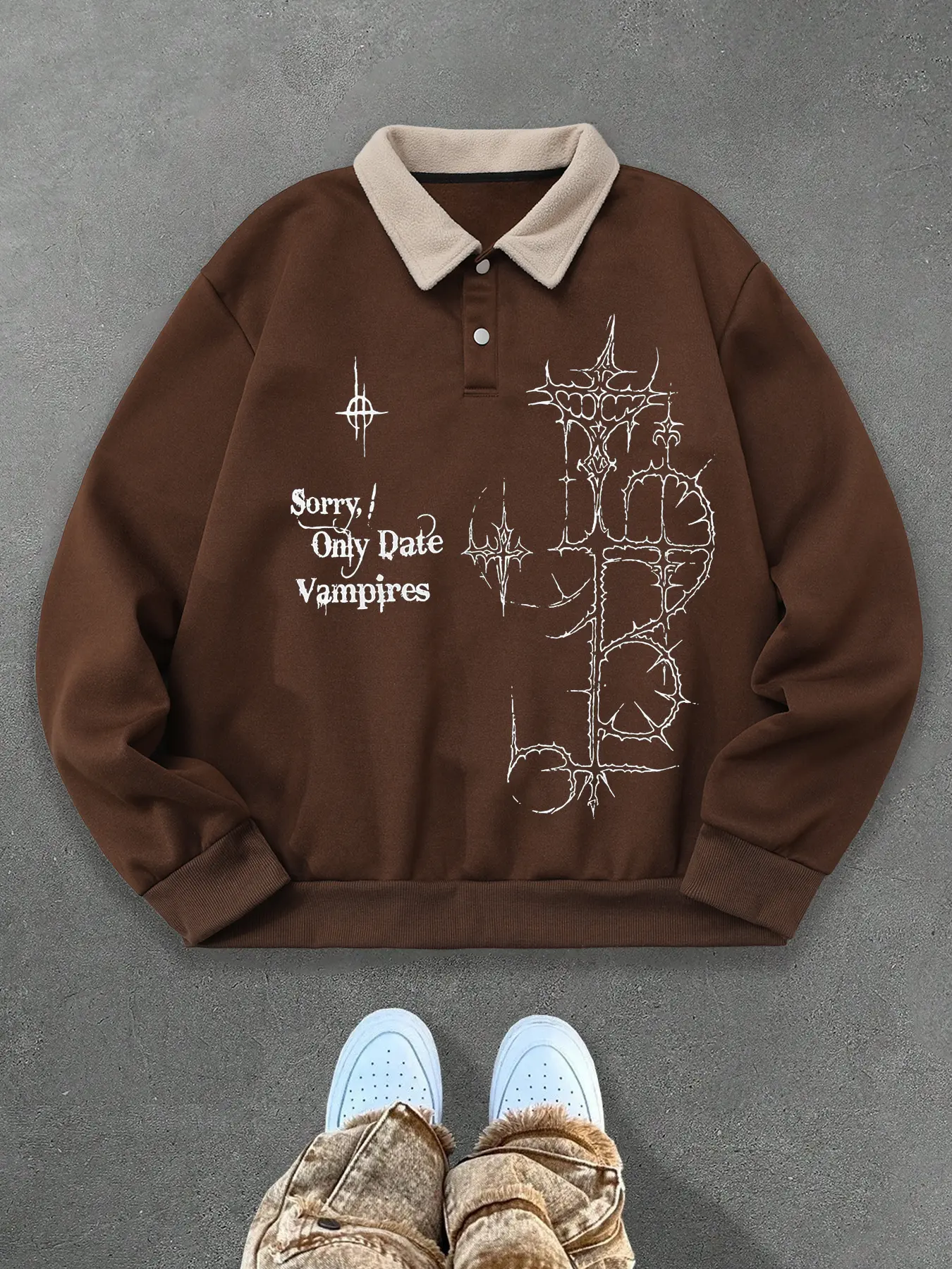 Unisex style, Y2K collegiate Preppy look, Classic, letter print, autumn and winter version, Long Sleeve, thick retro British lamb-fur collar Fitted pullover POLO hoodie, suitable for streetwear, casual, trendy outfits