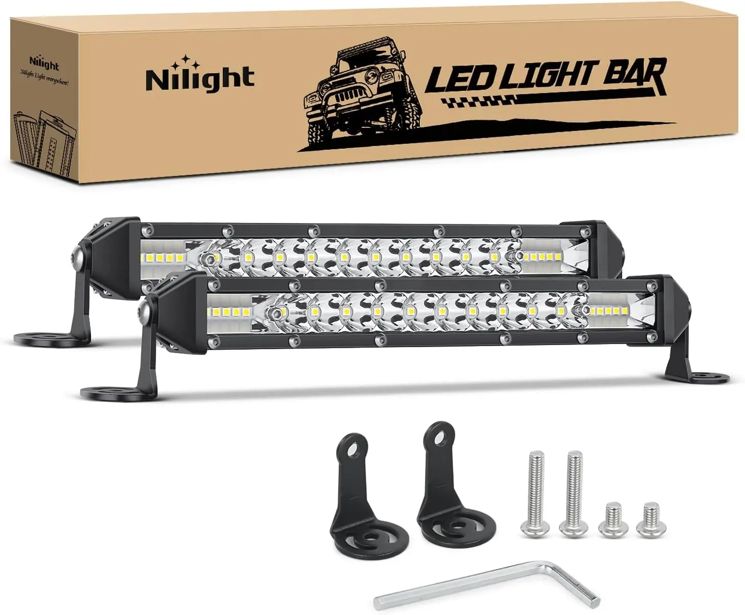 Nilight 11 Inch 26LED Slim LED Light Bar 78W Super Bright Flood Spot Combo Beam 6500K White Light for 4x4 Trucks SUV ATV UTV Offroad Lighting, Led Car Lights, Lightbar