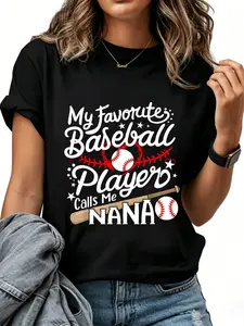 Men's Cotton Graphic T-Shirt - Round Neck, Short-Sleeve, Fashion Design, "My Favorite Baseball Player Calls Me Nana" Grandma Theme, Everyday Fit