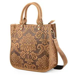 La Marey Paisley Pattern Genuine Leather Crossbody Bag with Shoulder Strap
