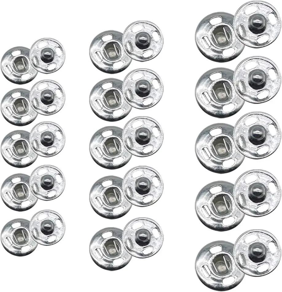 Snap Buttons 120 Sets 3 Sizes Sew On Metal Fastener Press Sewing Clothing Silvery