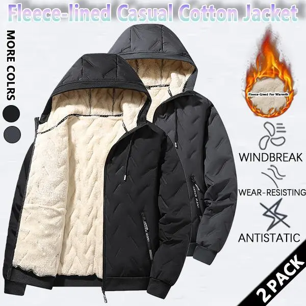 Men's Solid Color Knitting Hooded Cotton Fleece Jacket - Menswear Windproof Outerwear, Long-Sleeve Warm Puffed Full-Zip Coat, Soft Polyester Lining, Zipper Pockets, Regular Fit, Machine Washable, Beige/Black Casual Transitional Top
