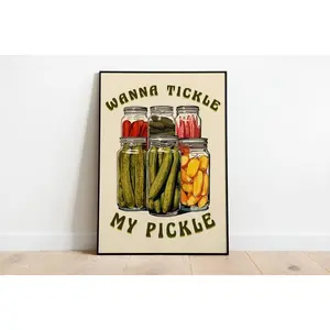 Wanna Tickle My Pickle, Funny Poster, Pickle Jar, Pickle Poster, Humor Print, Kitchen Retro Print, Pickle Print, Pickles