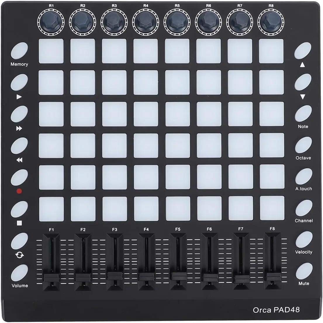 MIDI Pad Controller, USB Rechargeable Beat Maker Machine with 48 RGB Velocity Senstive Drum Pads, 8 Assignable Knobs and Faders, Portable for Music Production Beginners Depisuta