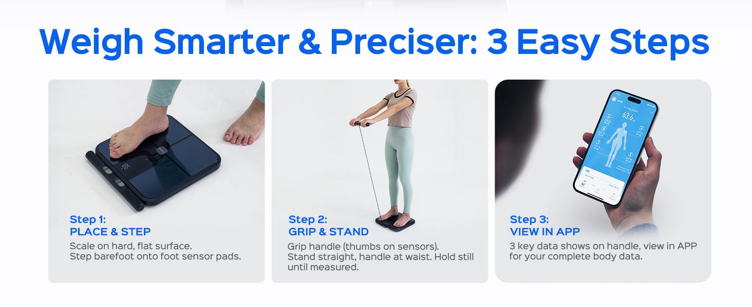 Tychesy 8-Electrode Smart Body Fat Scale with Handle | Segmental Body Composition Analyzer | 20+    Metrics | Large LED Display