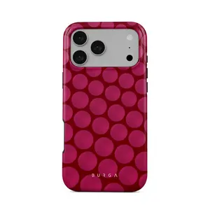 BURGA Reset Button iPhone 17 Pro Max Case | Bold Magenta Polka Dot Phone Case | Hot Pink Cherry Red Aesthetic | Trendy Protective Case for iPhone 17 16 15 14