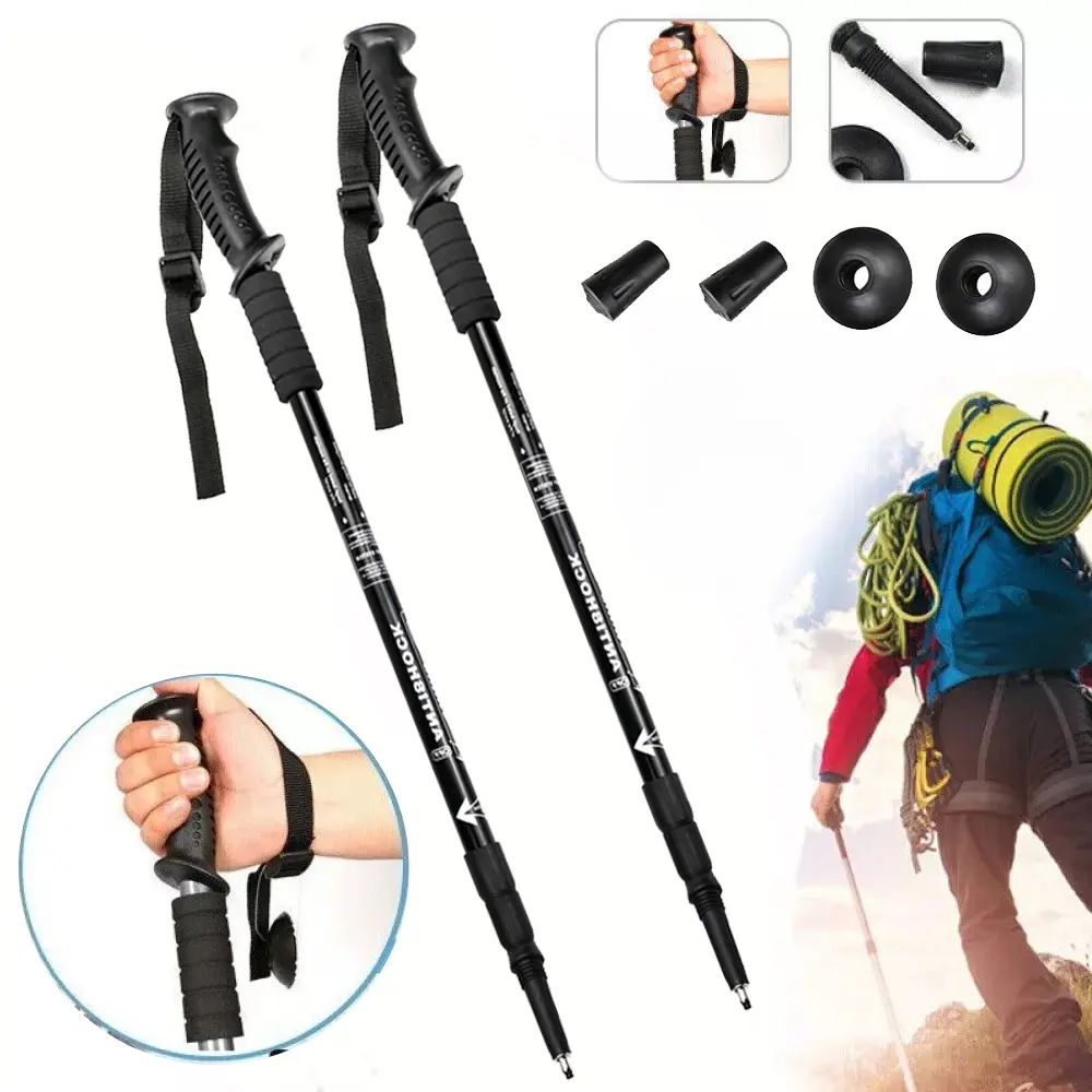 1 Pair Multifunctional Telescopic Trekking Poles, Adjustable Hiking Walking Sticks, Durable Outdoor Camping Tactical Gear for Hiking Trekking & Mountain Adventures