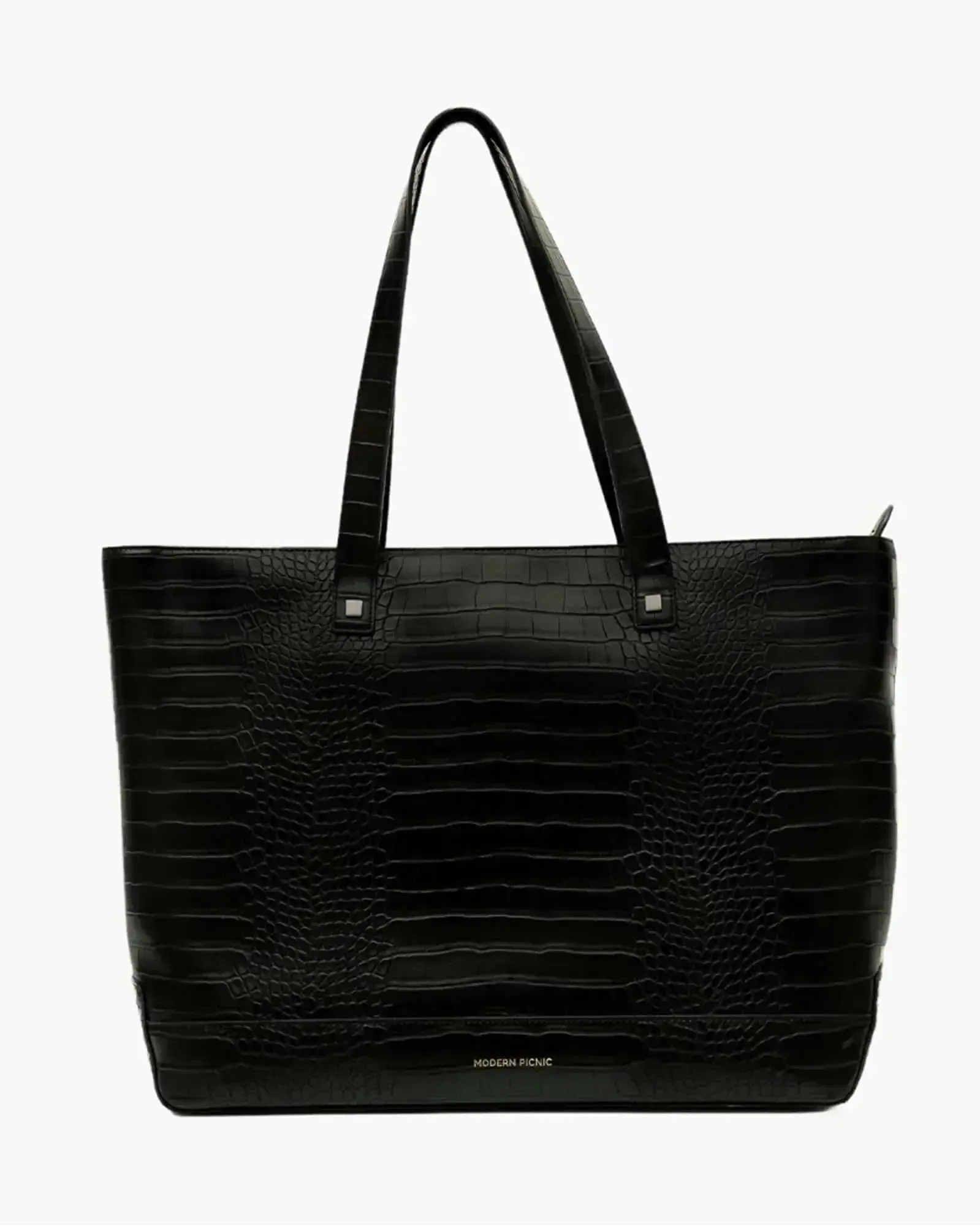 Modern Picnic Women’s Large Tote Bag – Black Croc Vegan Leather Exterior, Genuine Leather Style, Removable Insulated Pouch, Mini Travel Laptop Tote Bag for Work, Office & Outdoor | Laptop and Lunch Are Safe with Us | As Seen on Shark Tank