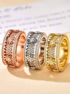 Full Drill Rotating Gear Ring, Adjustable Full Star Design, Unisex Couple Finger Jewelry, Fashionable Unique Style, Statement Rings, Cubic Zirconia Rings