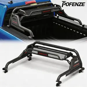 POFENZE-Mestan Truck Roll Bar with Basket, Adjustable Width 59.84"-65.35", Carbon Steel Truck Bed Rack and Chase Rack, 22.23" Height, Fits Full-Size Pickup Trucks with or Without Bed Rails Roof Top
