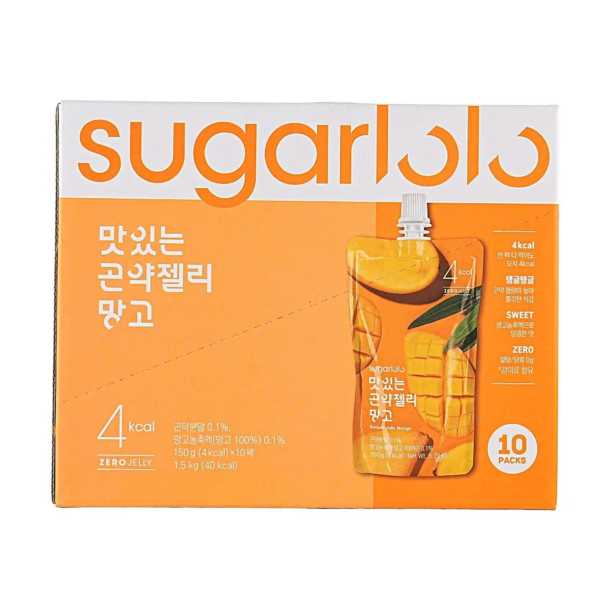 SUGARLOLO Korean Mango Konjac Jelly - 0 Sugar, 4 Calorie Snack, 10 Pouches