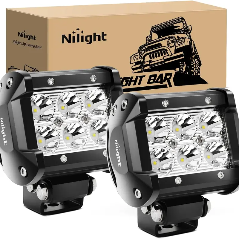 Nilight 2Pcs 18W 4" Spot LED Pods Driving Lights - LED Truck Pickup Bar, 1260LM, Aluminum Body with 10Pcs Cooling Fans, Adjustable Bracket Mount, Bright White Light, Waterproof, Salt Spray Ready, Dustproof Seal, 0-5m Rain/Fog Visibility, Offroad Use