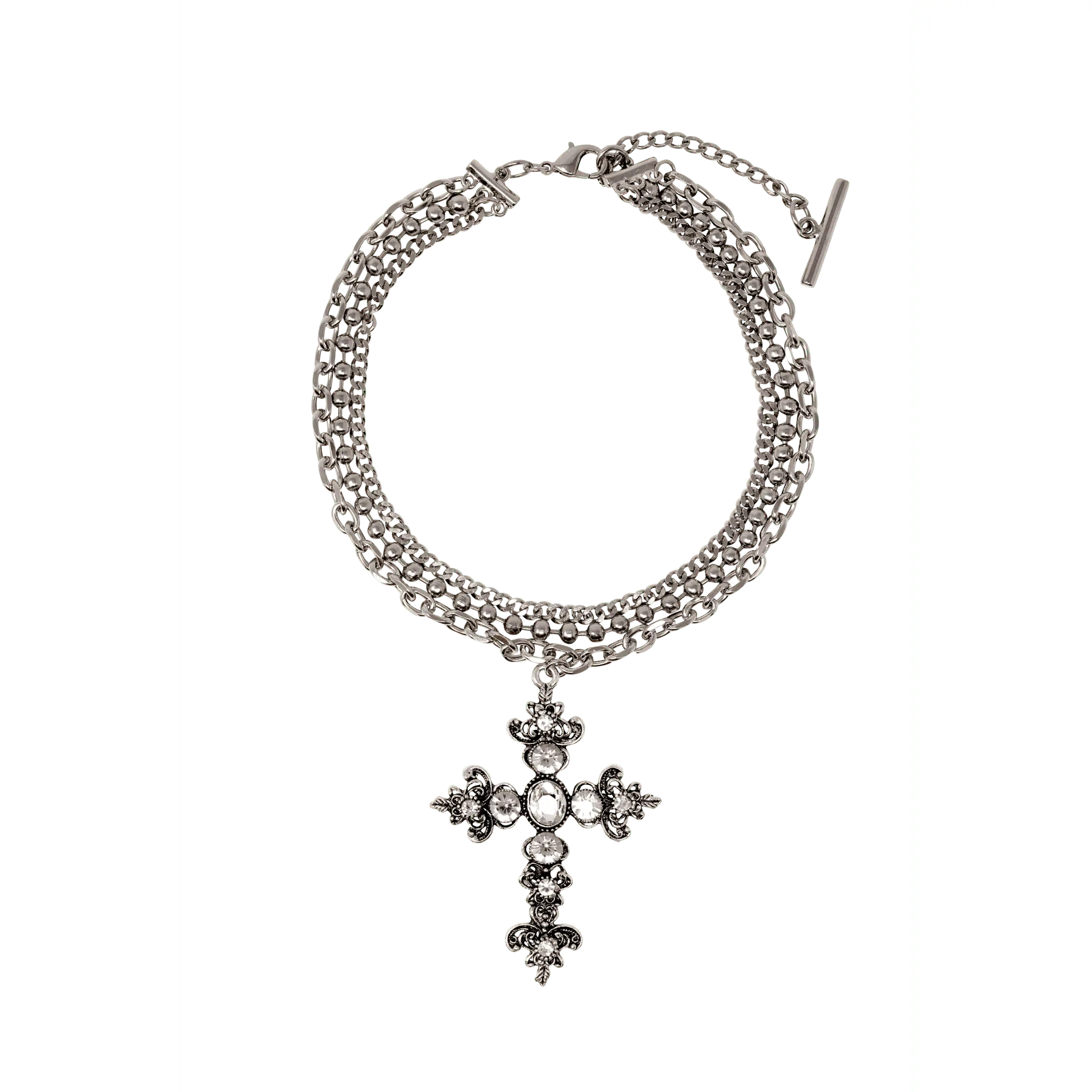 SILVER CRYSTAL CROSS NECKLACE