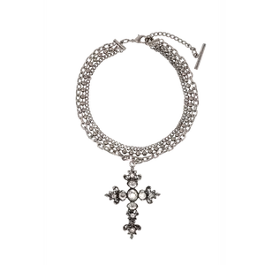 SILVER CRYSTAL CROSS NECKLACE