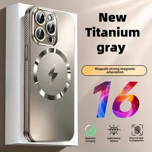 Magnetic Suction Bezel Heat Dissipation New iPhone 17 16 15 14 13 12 Pro Max Plus Shockproof Titanium Frosted Smartphone Case Cover with Glass Camera Lens and Wireless Charging