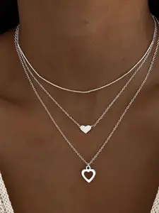 Women's Elegant Heart Design Pendant & Chain Layered Necklaces, Heart Shaped Necklace, Exquisite Trendy Stack Necklace, Chic Jewelry As Gift for Girlfriend