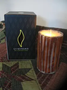 Luminara Brand Embedded Cinnamon Stick 4X7" Wax Flameless Flickering Pillar Candle