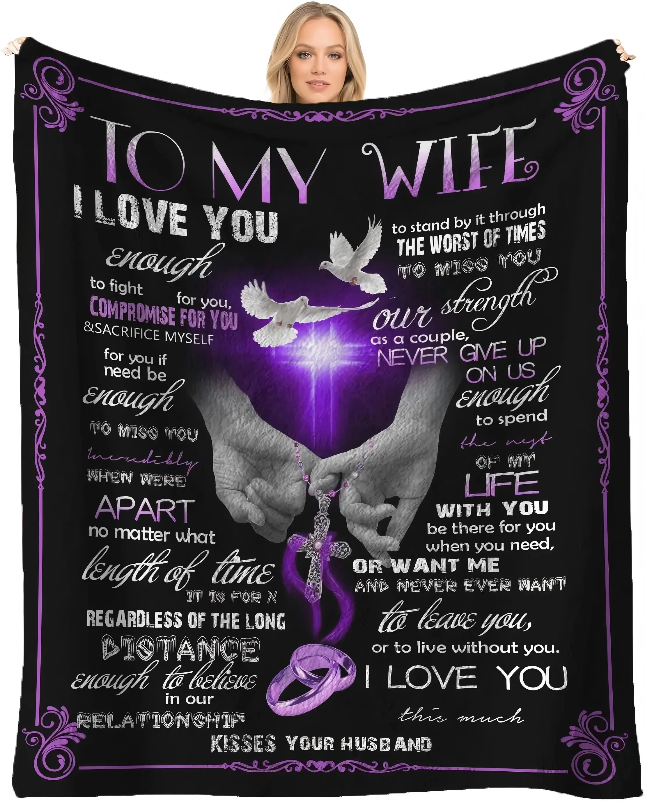 To My Wife Blanket, Romantic Love Message Fleece Throw Blanket, Soft Cozy Gift from Husband, Anniversary Birthday Christmas Valentine’s Gift