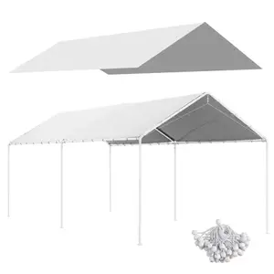 10' x 20' Carport Replacement Top Canopy Cover, UV Resistant and Water Resistant Car Port Portable Garage Tent Cover with Ball Bungee Cords, White, Only Cover