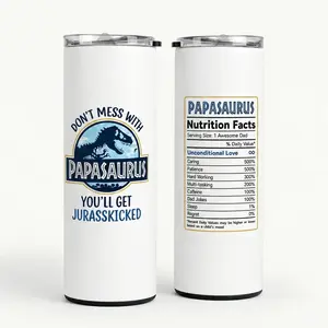 40oz Papasaurus Dad Travel Mug, Stainless Steel Coffee Tumbler with Handle and  No Straw, Funny Daddy Gift Idea for Father’s Day Birthday, Father’s Day Gift for Dad