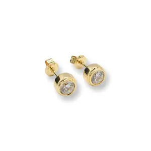 10K Gold Mini Stone Stud Earrings with Simple Design