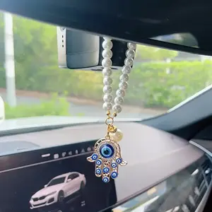 Vintage Fatima Hand Car Mirror Hanging Ornament, Devil Eye Pendant, Retro Auto Interior Decoration, Car Accessories for Women & Men, Car Interior Accessory