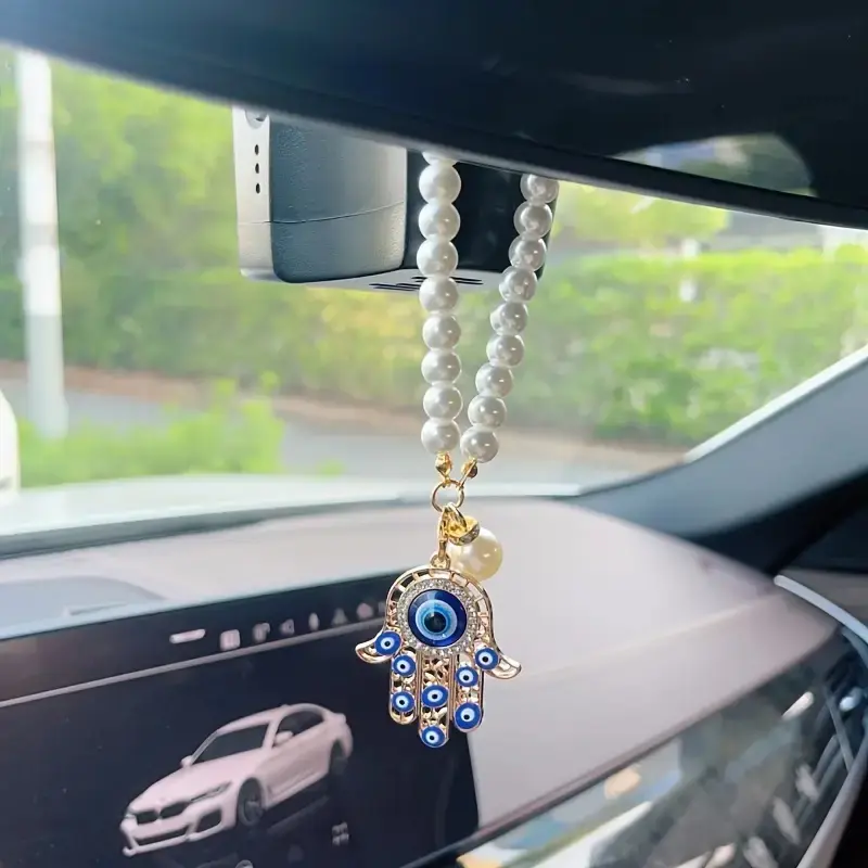 Vintage Fatima Hand Car Mirror Hanging Ornament, Devil Eye Pendant, Retro Auto Interior Decoration, Car Accessories for Women & Men, Car Interior Accessory, Car Interior Ornaments