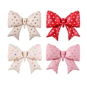 4pcs Heart Polka Dot Leopard Print Bow Aluminum Foil Balloons, Large Butterfly Knot Balloons for Birthday Party, Wedding, Mother's Day Decor
