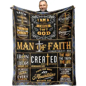 Christian Gifts for Men Blanket 60"x50", Religious Inspirational Spiritual Gifts for Men, Gift's for Christian Man, Pastor/Faith Based/Catholic/Bible Verse/Birthday Baptism/Confirmation Gift for Boys