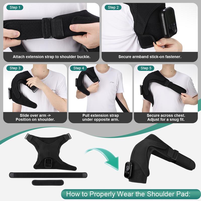 Shoulder Massager with Heat, Cordless Shoulder Heating Pad with Massage, Heated Shoulder Wrap Belt with 3 Vibration Modes & 3 Heat Levels & Timer, Christmas Gifts for Men Women