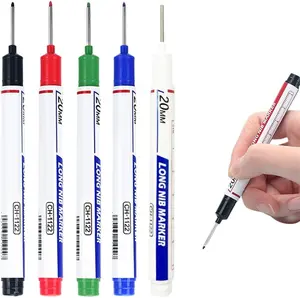 5Counts Deep Drill Hole Long Nib Marker,20mm Tip Deep Hole Pen,Quick-Dry Waterproof Marker Pen,Woodworking Marker Pen,Marking Pen for Wood,Wall,Plastic,Cardboard Construction Site Pen