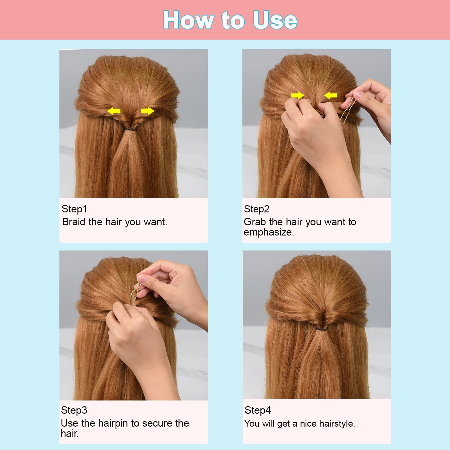 U Shaped Hair Pins, 100 Pcs Blonde Bun Hair Pins for Women Girls with Box (Golden 2.4 inch) | 2.4in 100pcs Metal U Shaped Bobby Pins, for Ballet Bun, Hairstyles, Daily Use or Dance Competition, with Non Slip Design