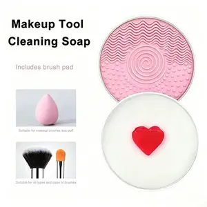 Makeup Brush Cleaner Soap with Silicone Cleaning Pad,Savon nettoyant pinceaux Solid brush cleaner 3.52oz/100g