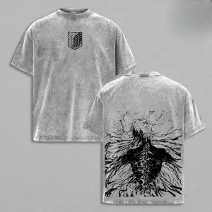 Retro Vintage Limited The Founding Titan Eren Yeager - Attack On Titan Anime Double Printed Washed Tee Unisex Oversize Anime Manga Acid Washed Lightweight Cotton T-Shirt Black