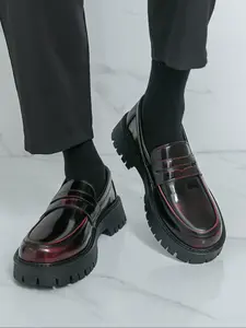 Men's PU Pure Color Thick Sole Elevator Business Casual Loafers, Business Style Loafers, PU Leather Loafers, Comfortable and Stylish Footwear for Daily Wear, Men Shoes, Office Shoes