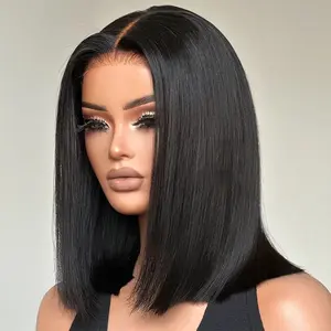Razor-Sharp Bobs Double Drawn Glueless 2x6 Lace  Natural Black/Black Brown Omber Luxury Sleek Bob Human Hair Wigs