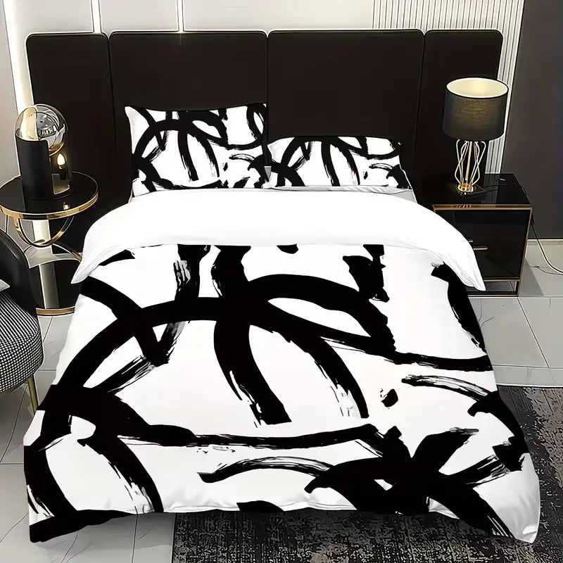 3-Piece Abstract Geometric Print Duvet Cover Set, Decorative Duvet Cover, Soft Bedding Set, Printed Bedding Set, Polyester Bedding Set, Bed Covers, Square Pattern, Bedroom Guest Room, No Insert Included