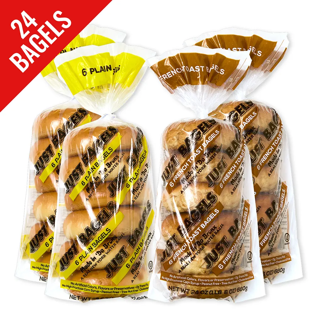 Just Bagels 12 Plain and 12 French Toast Bagels Non-GMO Authentic New York Style Chewy Crunchy Bagels Made in Da Bronx